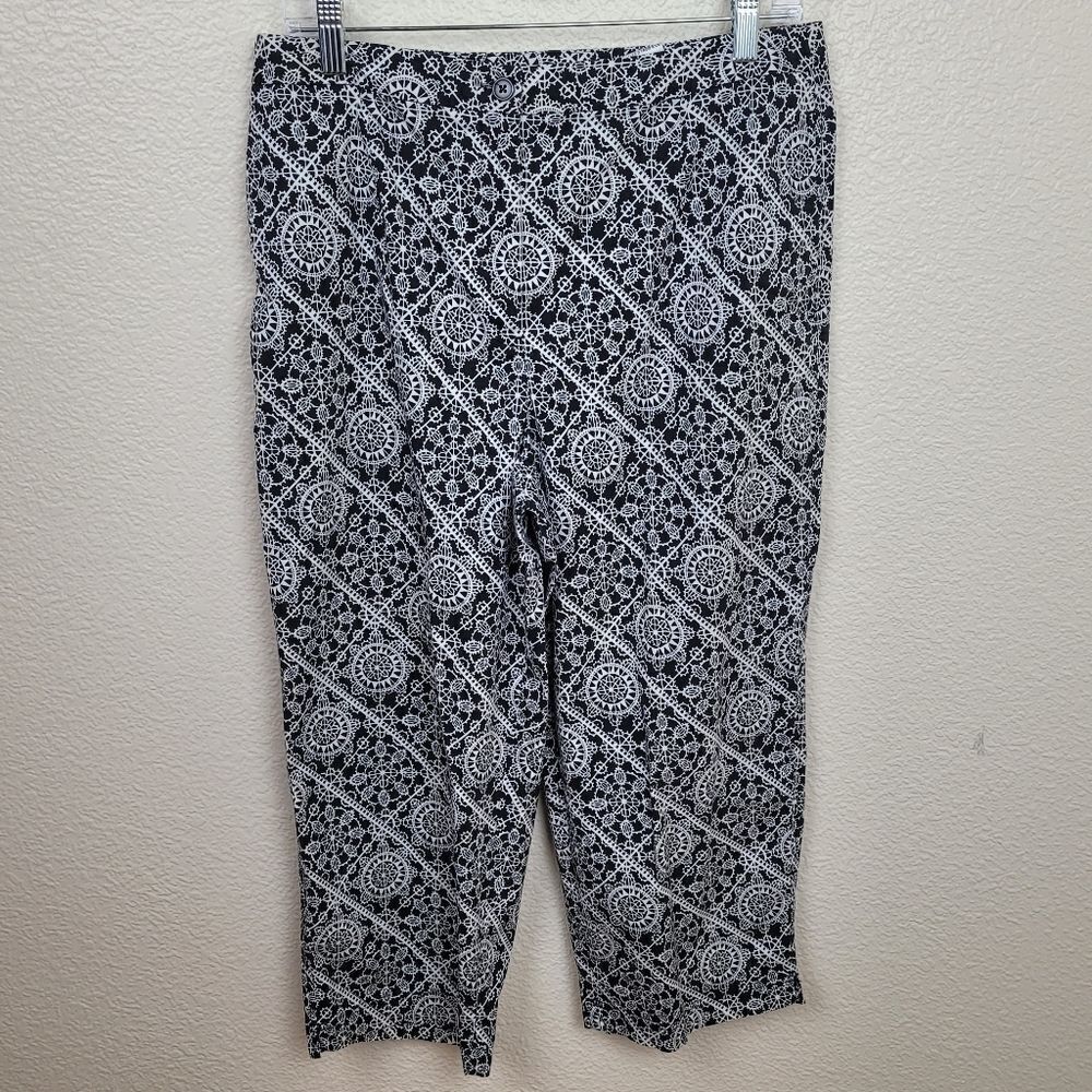 Talbots Black White Mandala Print Cropped Vintage Pants 14 (6880)